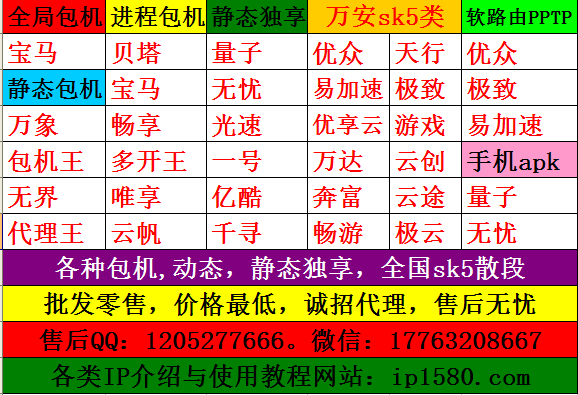 各种IP诚招代理.动态.静态.sk5.包机.价格全网最低.24小时售后（附各类IP注册连接）